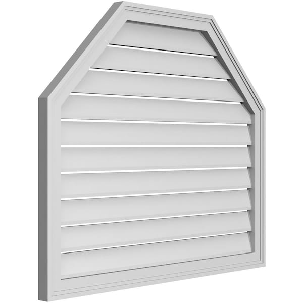 Octagonal Top Surface Mount PVC Gable Vent W/ 2W X 1-1/2P Brickmould Frame, 38W X 32H